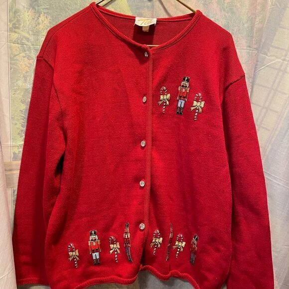 Tia Nutcracker Jeweled Buttons Knit Vintage Sweater Large - Picture 1 of 15